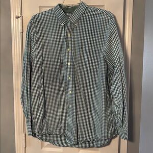 Izod Blue Green & White Plaid Long Sleeve Shirt